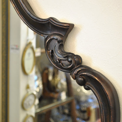 壁掛けミラー カービングウォールミラー アンティーク調 鏡 大きい鏡 ビッグミラー 壁掛け鏡 ヨーロピアン アンティーク風 おしゃれ ブラウン ロココ調 817003
