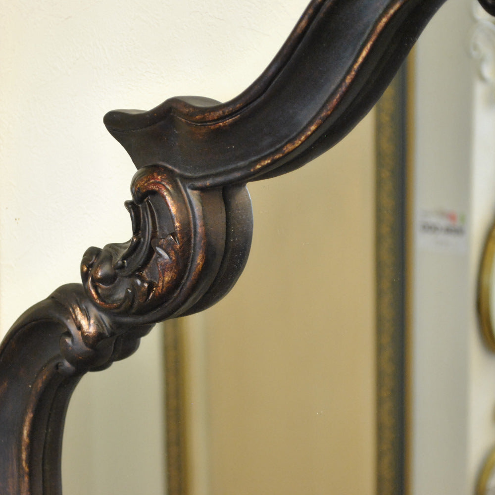 壁掛けミラー カービングウォールミラー アンティーク調 鏡 大きい鏡 ビッグミラー 壁掛け鏡 ヨーロピアン アンティーク風 おしゃれ ブラウン ロココ調 817003