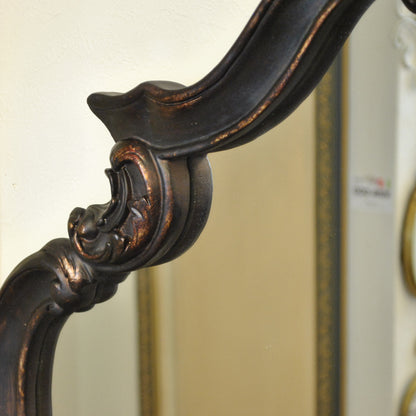 壁掛けミラー カービングウォールミラー アンティーク調 鏡 大きい鏡 ビッグミラー 壁掛け鏡 ヨーロピアン アンティーク風 おしゃれ ブラウン ロココ調 817003