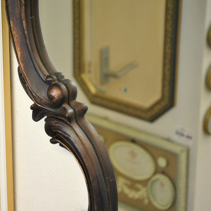 壁掛けミラー カービングウォールミラー アンティーク調 鏡 大きい鏡 ビッグミラー 壁掛け鏡 ヨーロピアン アンティーク風 おしゃれ ブラウン ロココ調 817003