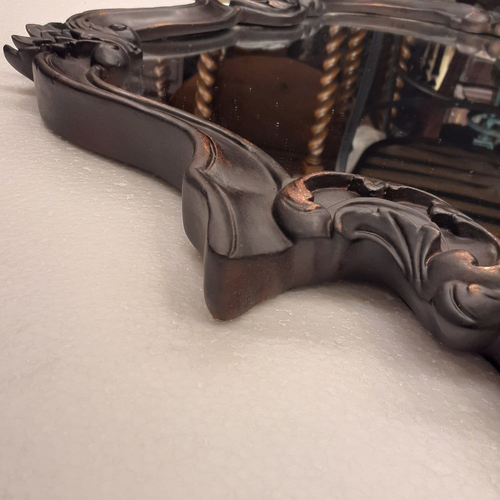 壁掛けミラー カービングウォールミラー アンティーク調 鏡 大きい鏡 ビッグミラー 壁掛け鏡 ヨーロピアン アンティーク風 おしゃれ ブラウン ロココ調 817003