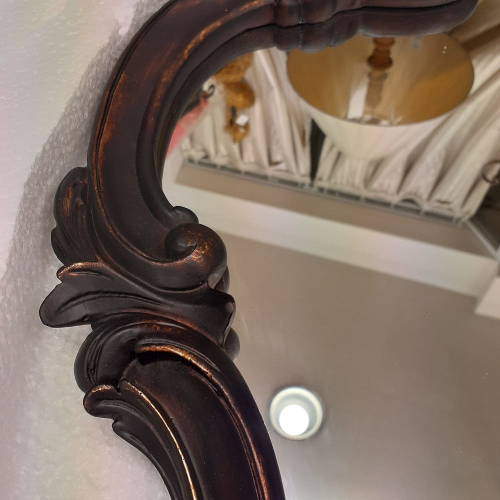 壁掛けミラー カービングウォールミラー アンティーク調 鏡 大きい鏡 ビッグミラー 壁掛け鏡 ヨーロピアン アンティーク風 おしゃれ ブラウン ロココ調 817003