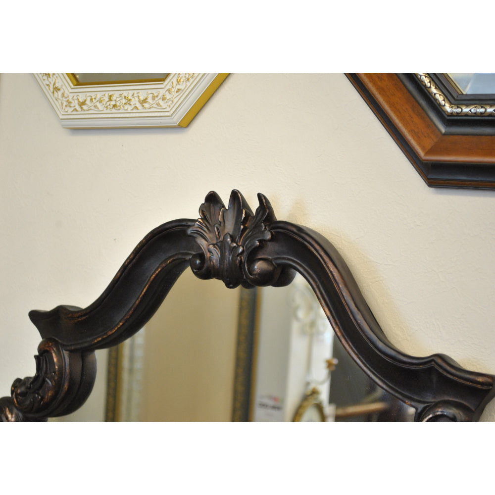 壁掛けミラー カービングウォールミラー アンティーク調 鏡 大きい鏡 ビッグミラー 壁掛け鏡 ヨーロピアン アンティーク風 おしゃれ ブラウン ロココ調 817003