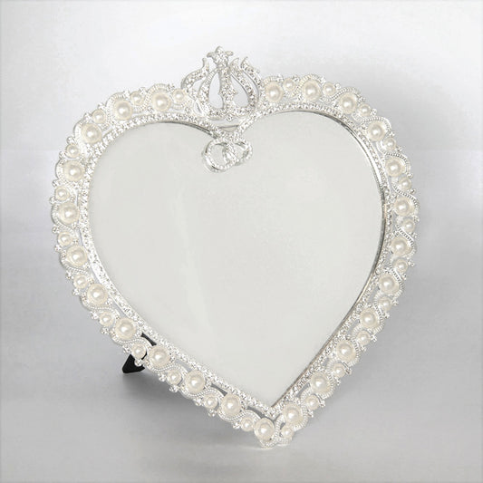 鏡 卓上ミラー 置き鏡 壁掛け卓上両用ミラー ハート型鏡 おしゃれ 壁掛け鏡 スタンドミラー ハート ウォールミラー パール 真珠 ラインストーン シルバー 822003