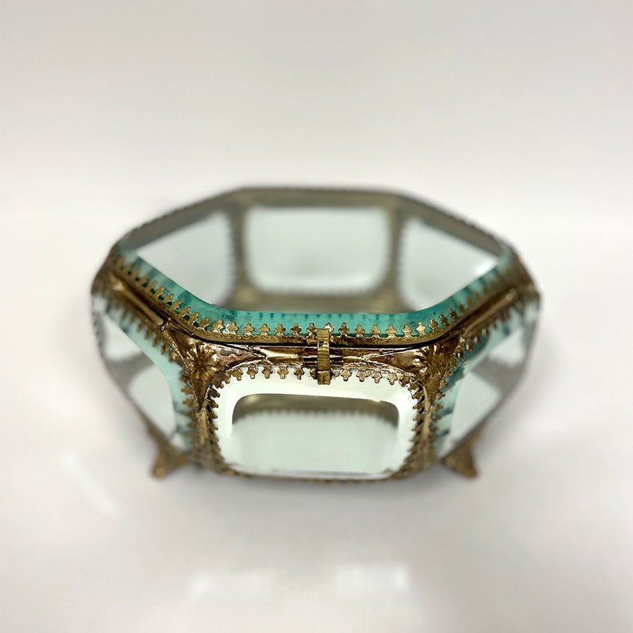 ジュエリーボックス 宝石箱 ガラスボックス 真鍮雑貨 アンティーク調宝石箱 クラシカル装飾BOX アンティーク調雑貨 真鍮製 ガラス雑貨 クラシック 雑貨 87137BX-GD