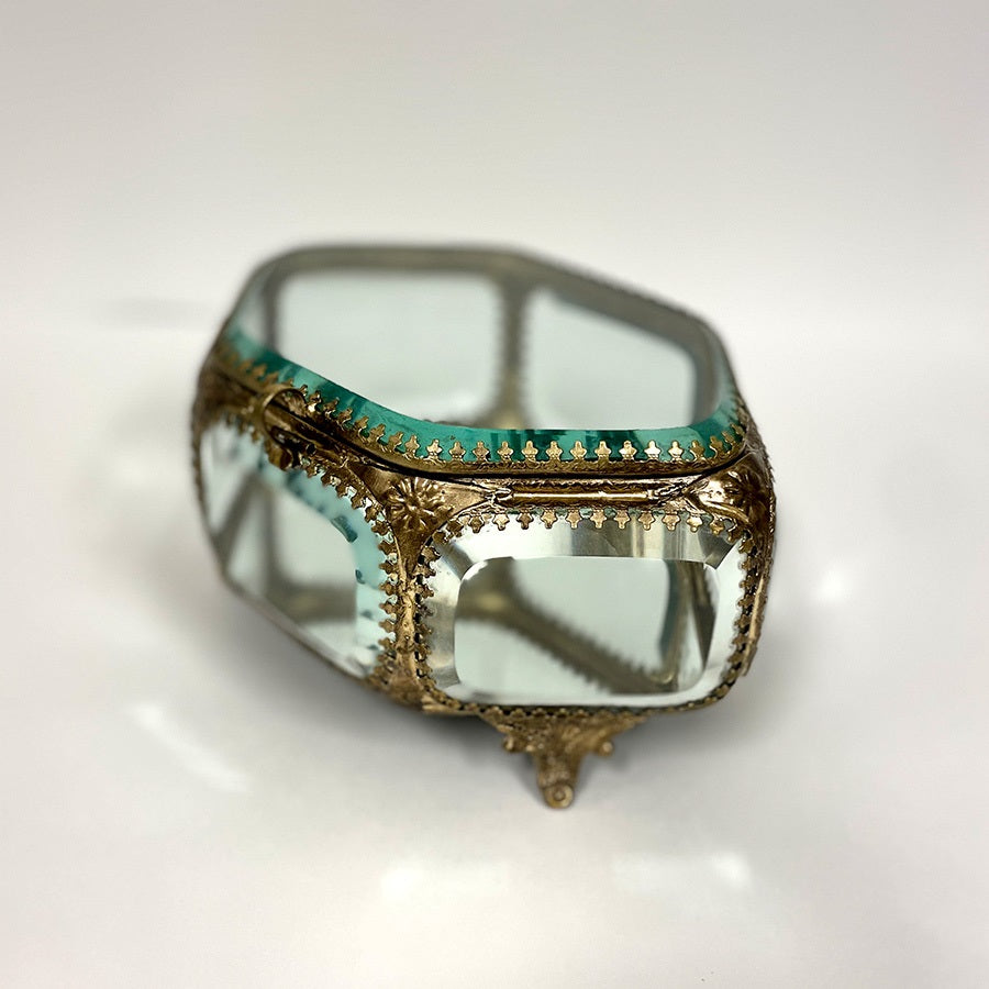 ジュエリーボックス 宝石箱 ガラスボックス 真鍮雑貨 アンティーク調宝石箱 クラシカル装飾BOX アンティーク調雑貨 真鍮製 ガラス雑貨 クラシック 雑貨 87137BX-GD