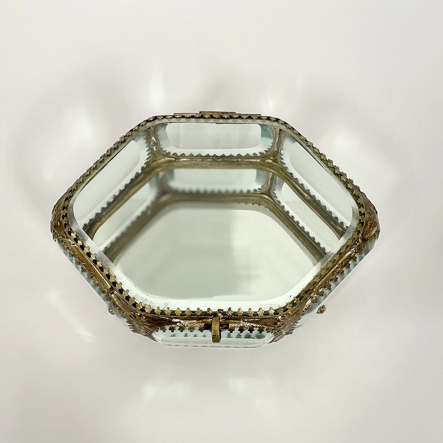 ジュエリーボックス 宝石箱 ガラスボックス 真鍮雑貨 アンティーク調宝石箱 クラシカル装飾BOX アンティーク調雑貨 真鍮製 ガラス雑貨 クラシック 雑貨 87137BX-GD