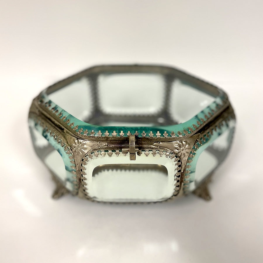 ジュエリーボックス 宝石箱 ガラスボックス 真鍮雑貨 アンティーク調宝石箱 クラシカル装飾BOX アンティーク調雑貨 真鍮製 ガラス雑貨 クラシック 雑貨 87137BX-SV