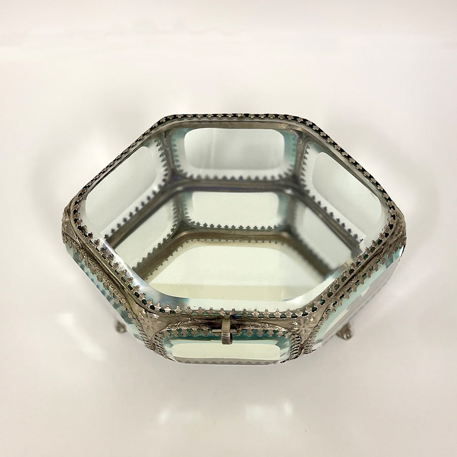 ジュエリーボックス 宝石箱 ガラスボックス 真鍮雑貨 アンティーク調宝石箱 クラシカル装飾BOX アンティーク調雑貨 真鍮製 ガラス雑貨 クラシック 雑貨 87137BX-SV