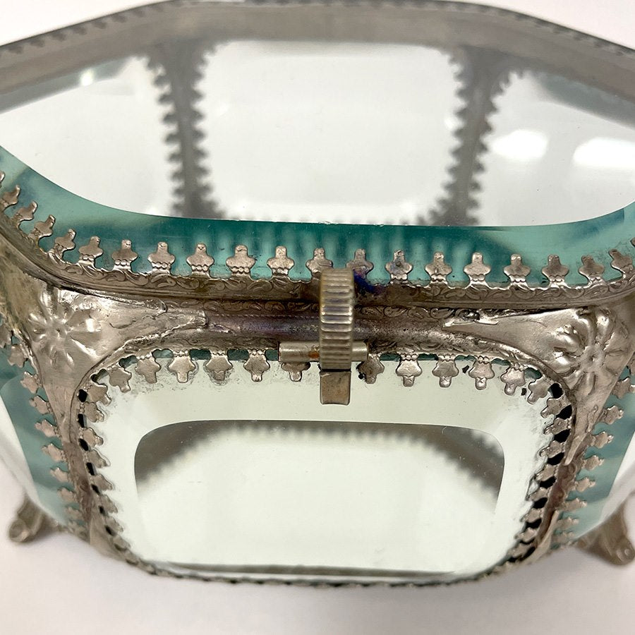 ジュエリーボックス 宝石箱 ガラスボックス 真鍮雑貨 アンティーク調宝石箱 クラシカル装飾BOX アンティーク調雑貨 真鍮製 ガラス雑貨 クラシック 雑貨 87137BX-SV