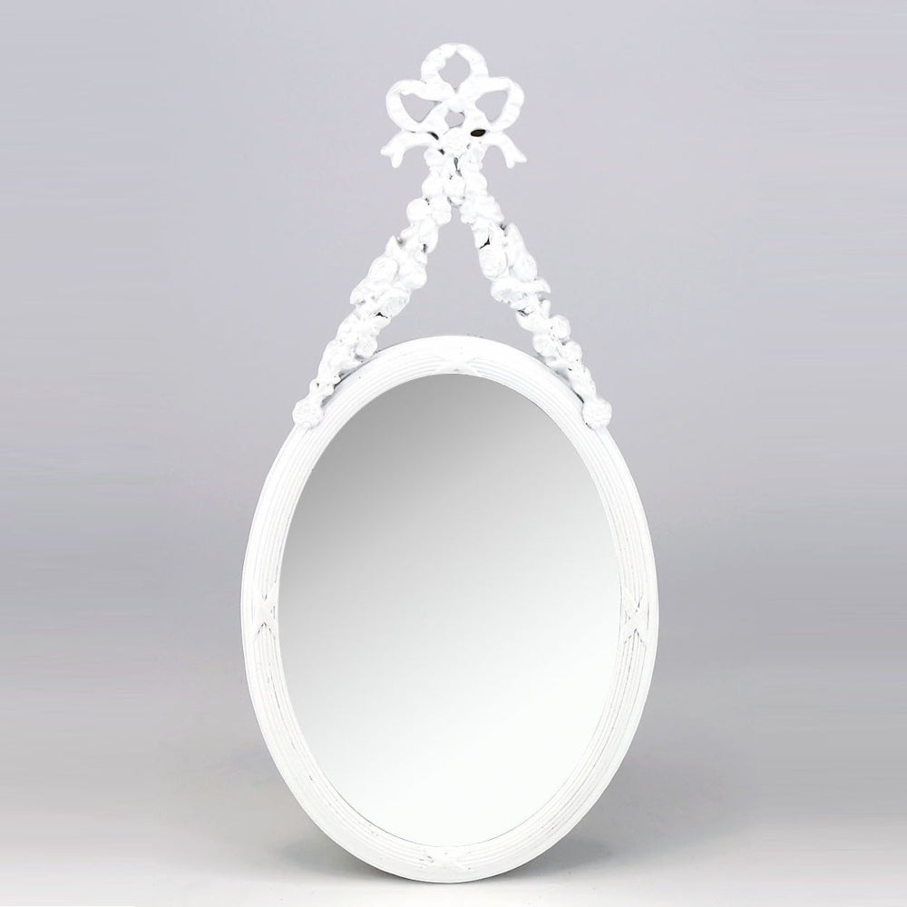 壁掛け鏡 リボン デコレーションミラー ホワイトミラー 鏡 かわいい 壁掛け アンティーク風 フレンチ風 フランス風 883018 WH