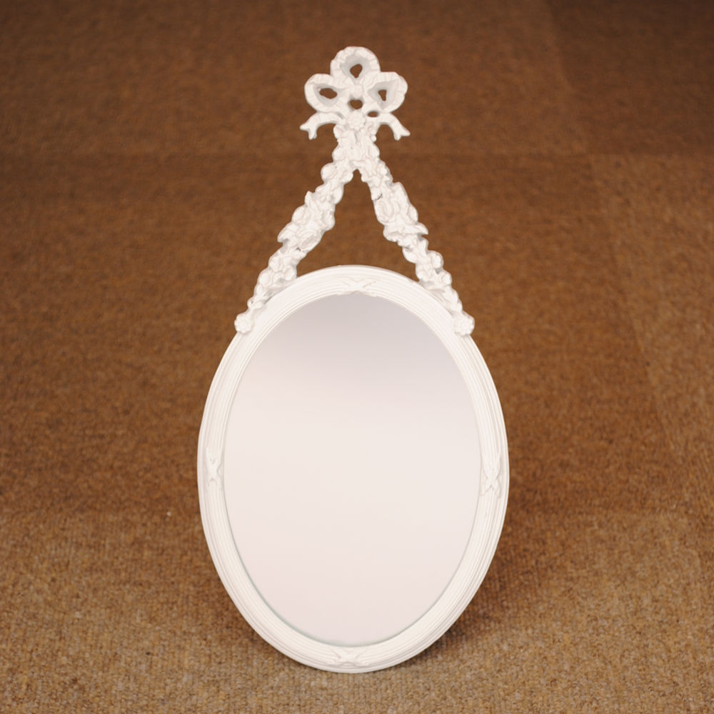 壁掛け鏡 リボン デコレーションミラー ホワイトミラー 鏡 かわいい 壁掛け アンティーク風 フレンチ風 フランス風 883018 WH