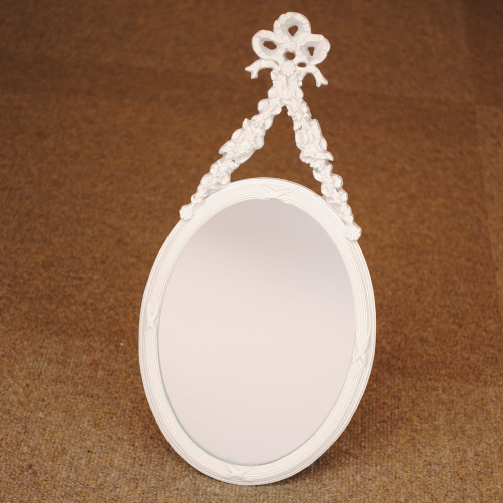 壁掛け鏡 リボン デコレーションミラー ホワイトミラー 鏡 かわいい 壁掛け アンティーク風 フレンチ風 フランス風 883018 WH