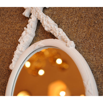 壁掛け鏡 リボン デコレーションミラー ホワイトミラー 鏡 かわいい 壁掛け アンティーク風 フレンチ風 フランス風 883018 WH