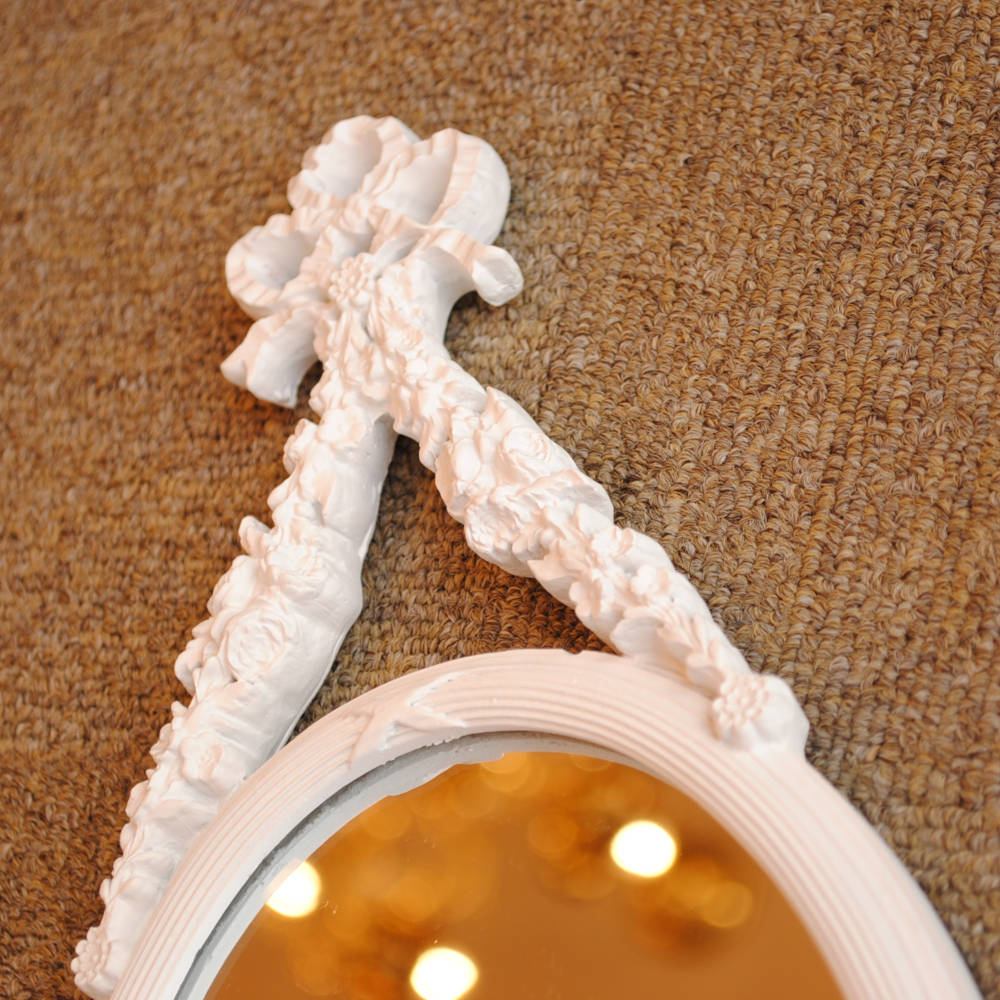 壁掛け鏡 リボン デコレーションミラー ホワイトミラー 鏡 かわいい 壁掛け アンティーク風 フレンチ風 フランス風 883018 WH