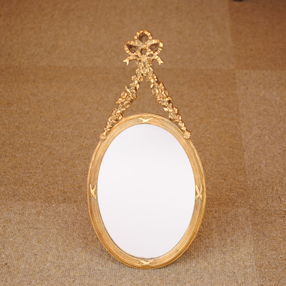 壁掛け鏡 リボン デコレーションミラー ゴールドミラー 鏡 かわいい 壁掛け アンティーク風 フレンチ風 フランス風 883019 GD