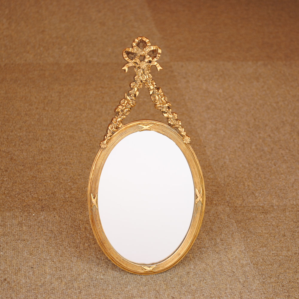 壁掛け鏡 リボン デコレーションミラー ゴールドミラー 鏡 かわいい 壁掛け アンティーク風 フレンチ風 フランス風 883019 GD