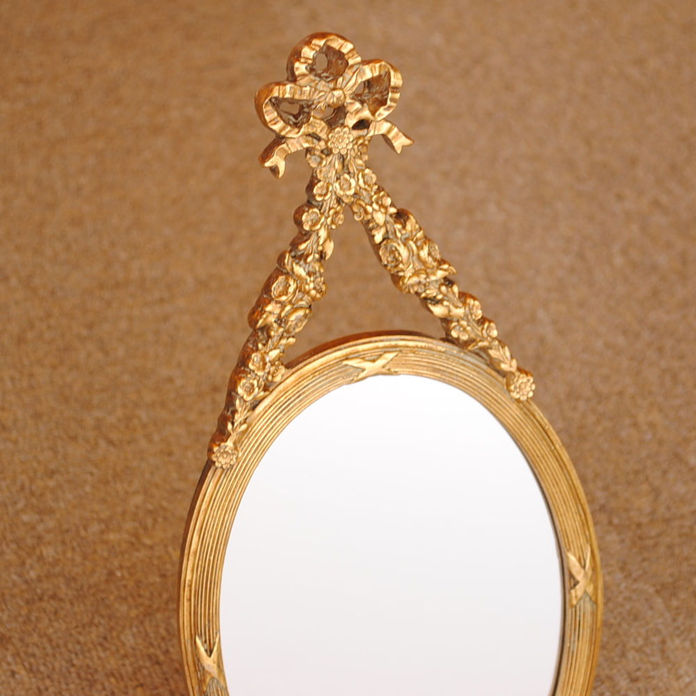 壁掛け鏡 リボン デコレーションミラー ゴールドミラー 鏡 かわいい 壁掛け アンティーク風 フレンチ風 フランス風 883019 GD