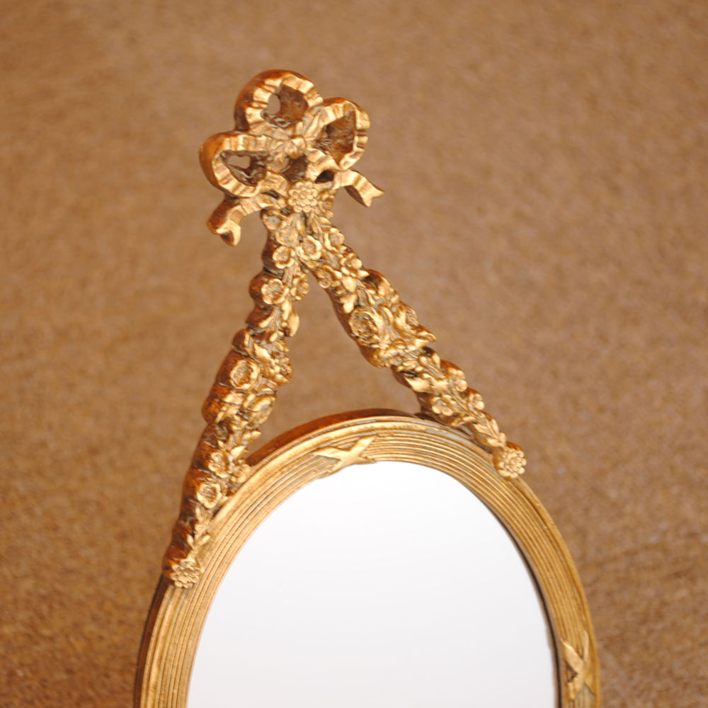 壁掛け鏡 リボン デコレーションミラー ゴールドミラー 鏡 かわいい 壁掛け アンティーク風 フレンチ風 フランス風 883019 GD