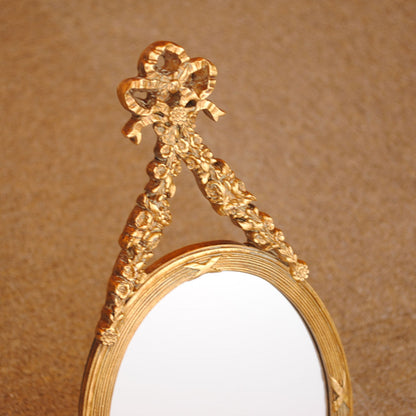 壁掛け鏡 リボン デコレーションミラー ゴールドミラー 鏡 かわいい 壁掛け アンティーク風 フレンチ風 フランス風 883019 GD