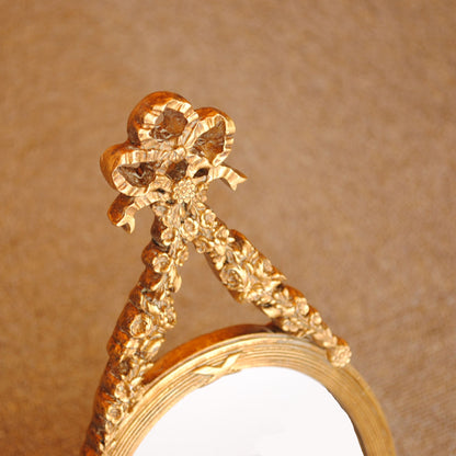 壁掛け鏡 リボン デコレーションミラー ゴールドミラー 鏡 かわいい 壁掛け アンティーク風 フレンチ風 フランス風 883019 GD