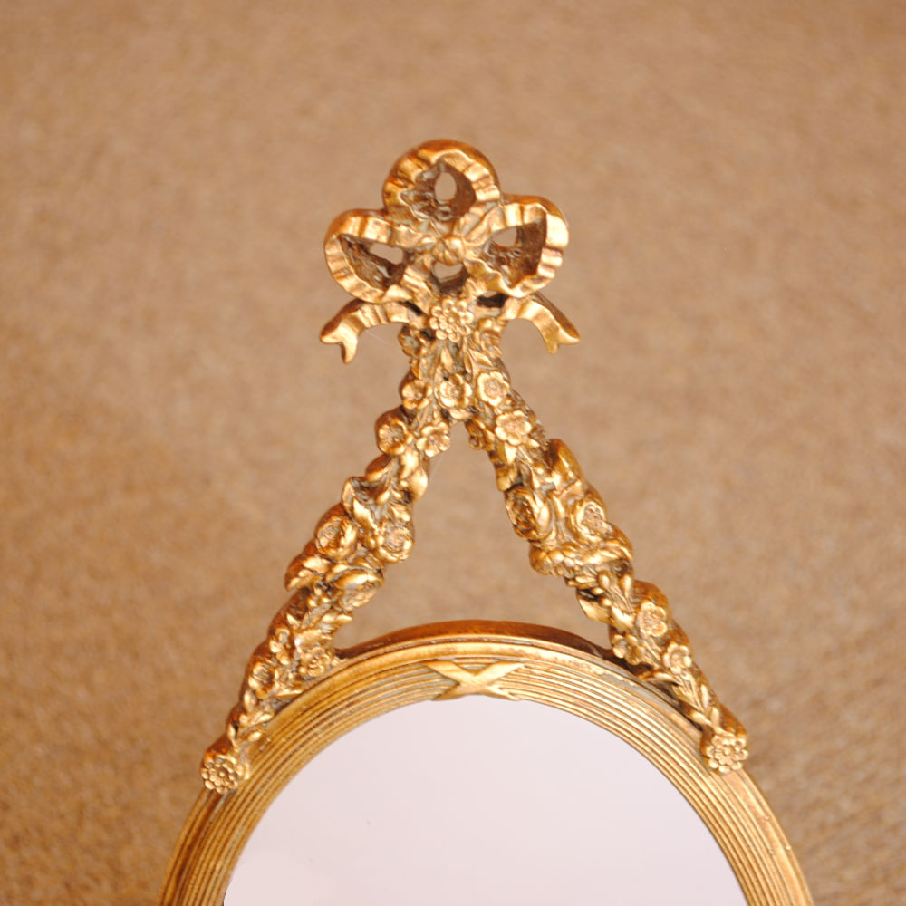 壁掛け鏡 リボン デコレーションミラー ゴールドミラー 鏡 かわいい 壁掛け アンティーク風 フレンチ風 フランス風 883019 GD