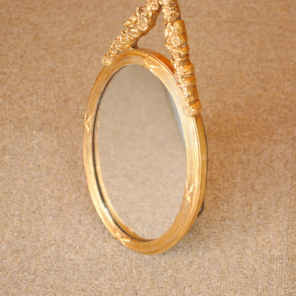 壁掛け鏡 リボン デコレーションミラー ゴールドミラー 鏡 かわいい 壁掛け アンティーク風 フレンチ風 フランス風 883019 GD