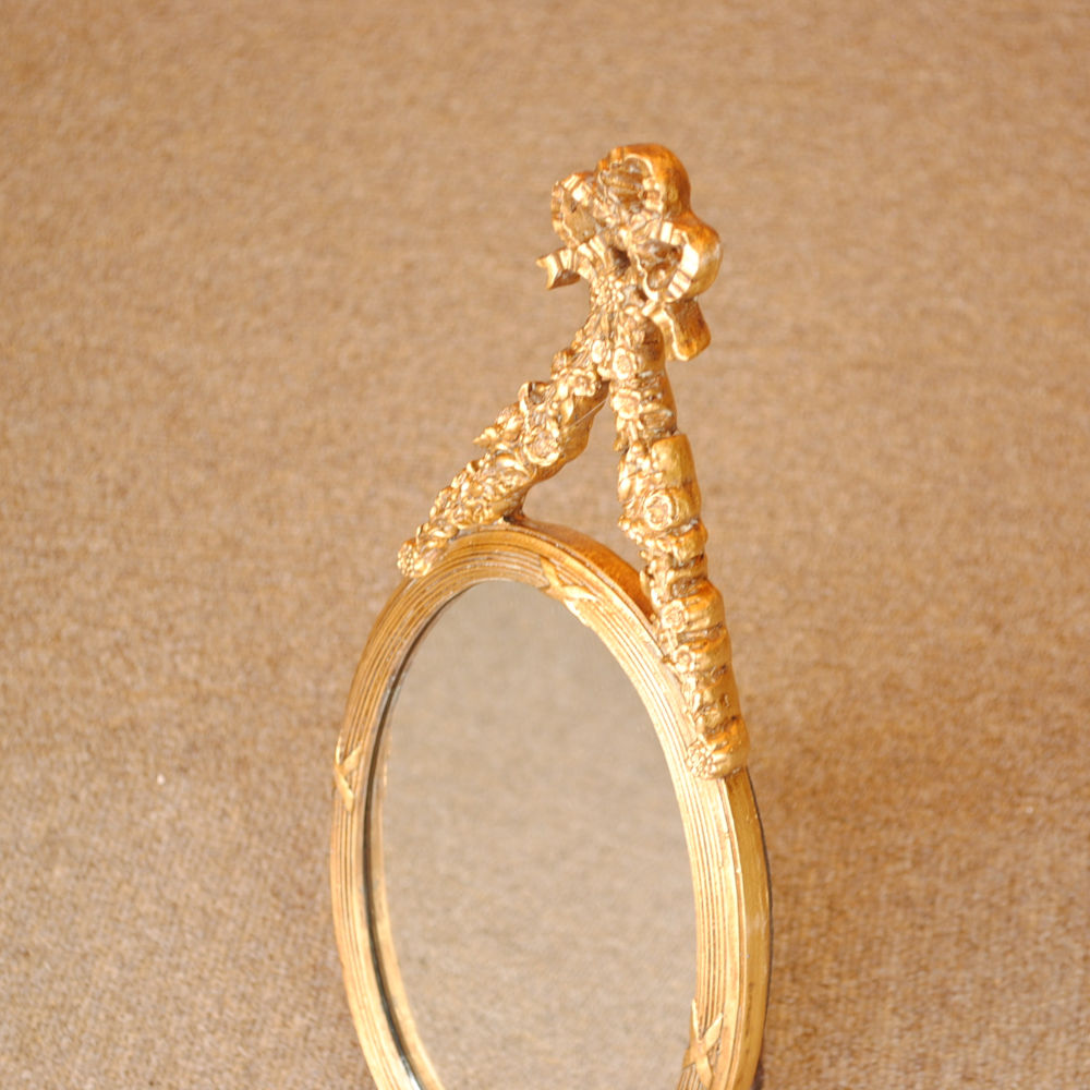 壁掛け鏡 リボン デコレーションミラー ゴールドミラー 鏡 かわいい 壁掛け アンティーク風 フレンチ風 フランス風 883019 GD