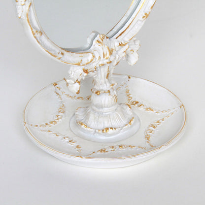 スタンドミラー 卓上ミラー ミラー 置き鏡 オシャレ アンティーク風 クラシック フレンチ ホワイト エレガント 姫家具 かわいい 883021WH