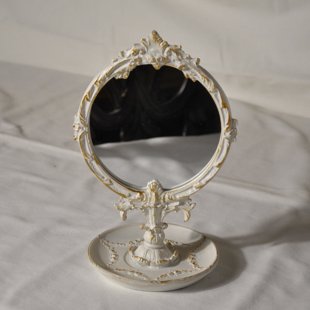 スタンドミラー 卓上ミラー ミラー 置き鏡 オシャレ アンティーク風 クラシック フレンチ ホワイト エレガント 姫家具 かわいい 883021WH