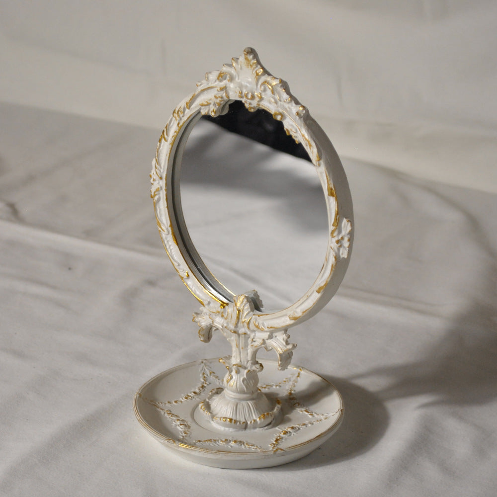 スタンドミラー 卓上ミラー ミラー 置き鏡 オシャレ アンティーク風 クラシック フレンチ ホワイト エレガント 姫家具 かわいい 883021WH