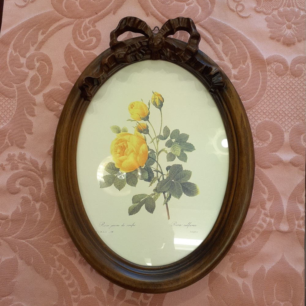 ルドゥーテ バラ額絵 リボン額縁 木製額 バラ イエロー 黄色 楕円 薔薇 イタリア製 デコールトスカーナ ITALY DekorToscana 937003