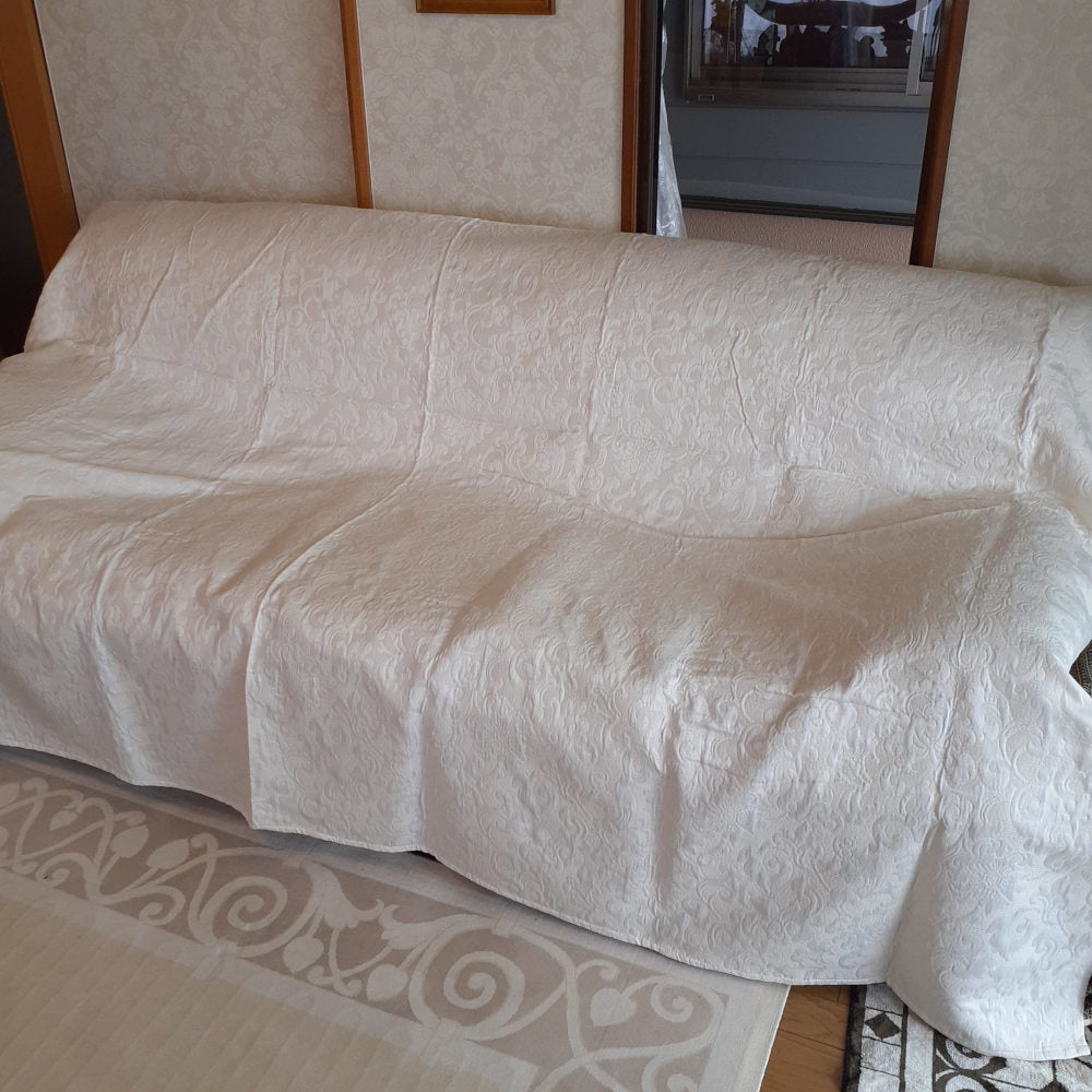 マルチカバー ソファカバー スタイルフランス ダマスク柄 コットン 綿 テーブルクロス ベッドスプレッド 200x280cm フランス製 AteneaEcru200x280