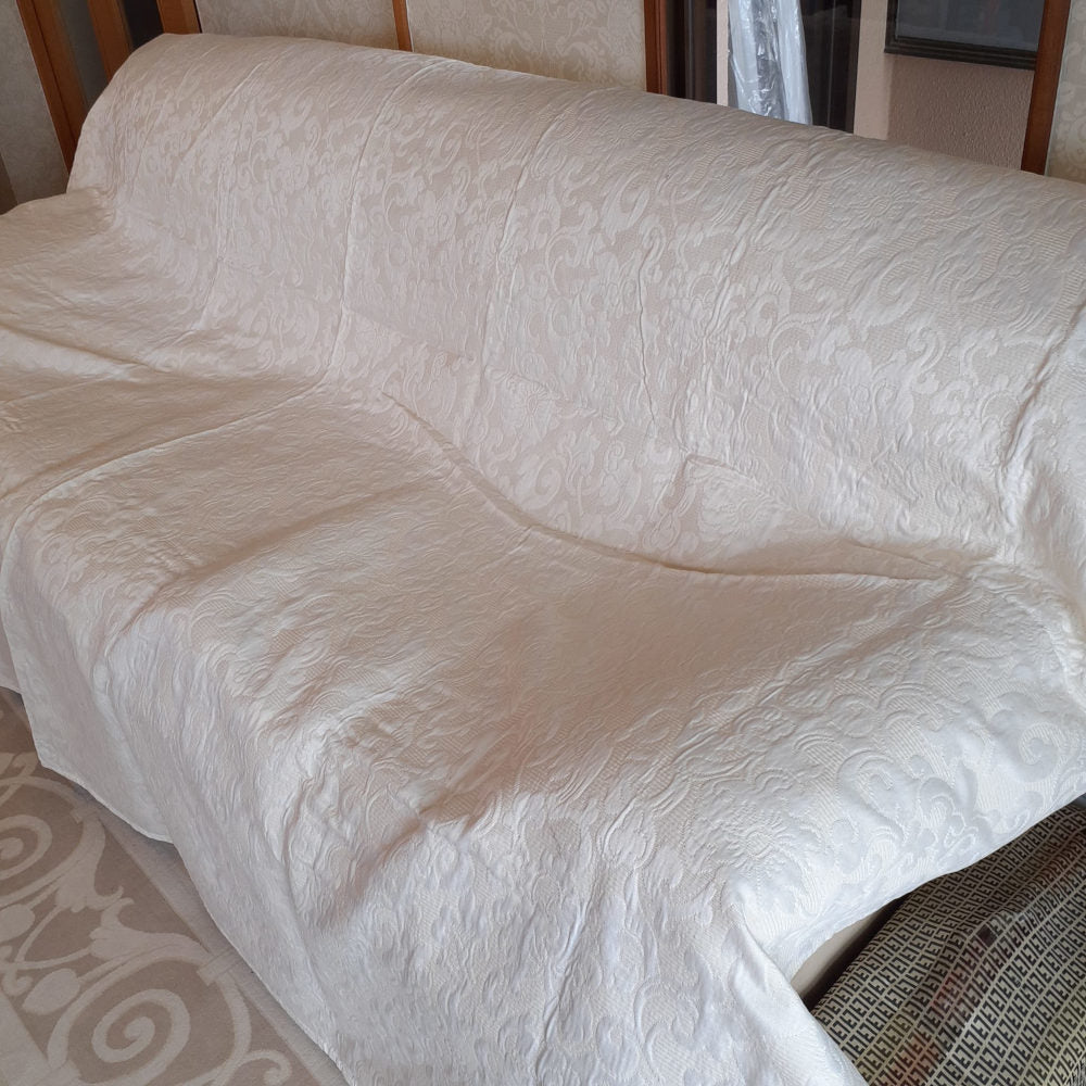 マルチカバー ソファカバー スタイルフランス ダマスク柄 コットン 綿 テーブルクロス ベッドスプレッド 200x280cm フランス製 AteneaEcru200x280