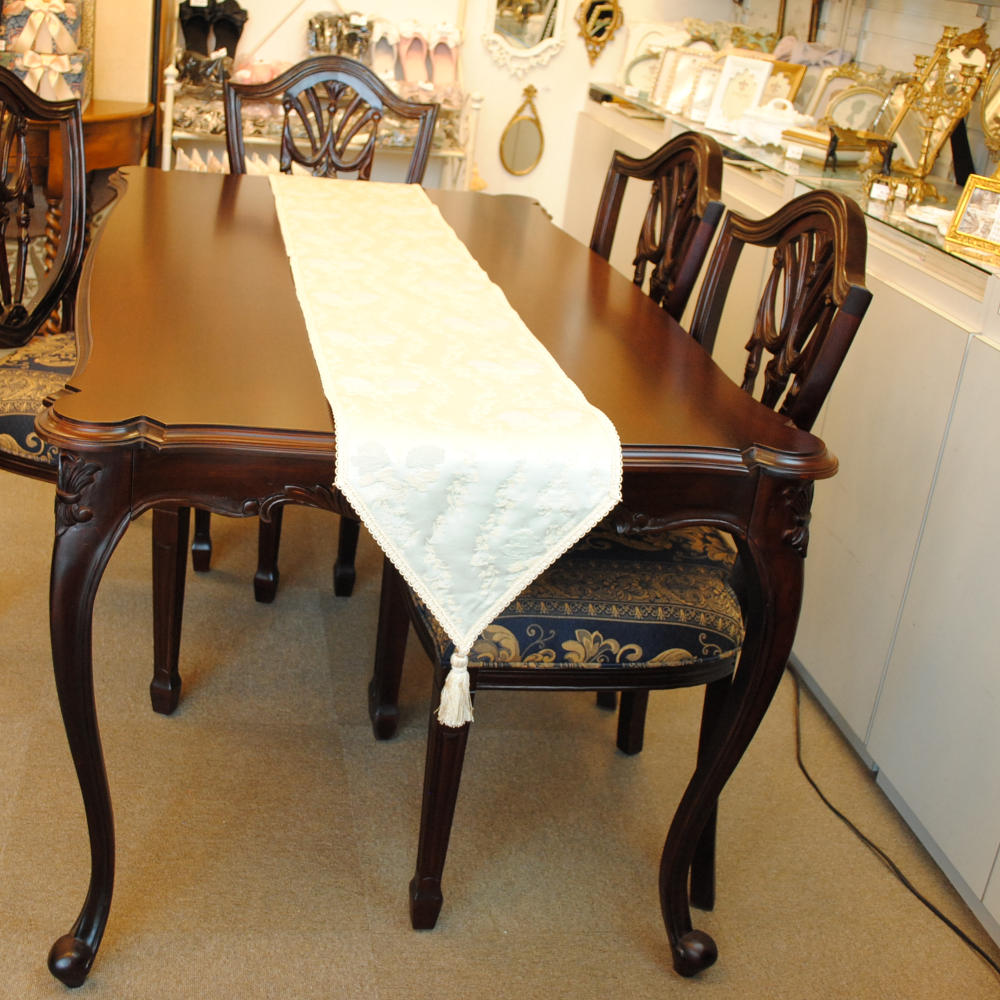 テーブルランナー テーブルライナー 薔薇柄 スタイルフランス フランス製生地 ブレード付き テーブルウエア テーブルセンター 200cm ブルー ElodieBleu 30x200cm