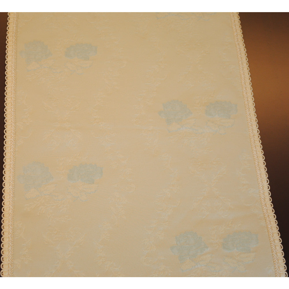 テーブルランナー テーブルライナー 薔薇柄 スタイルフランス フランス製生地 ブレード付き テーブルウエア テーブルセンター 200cm ブルー ElodieBleu 30x200cm