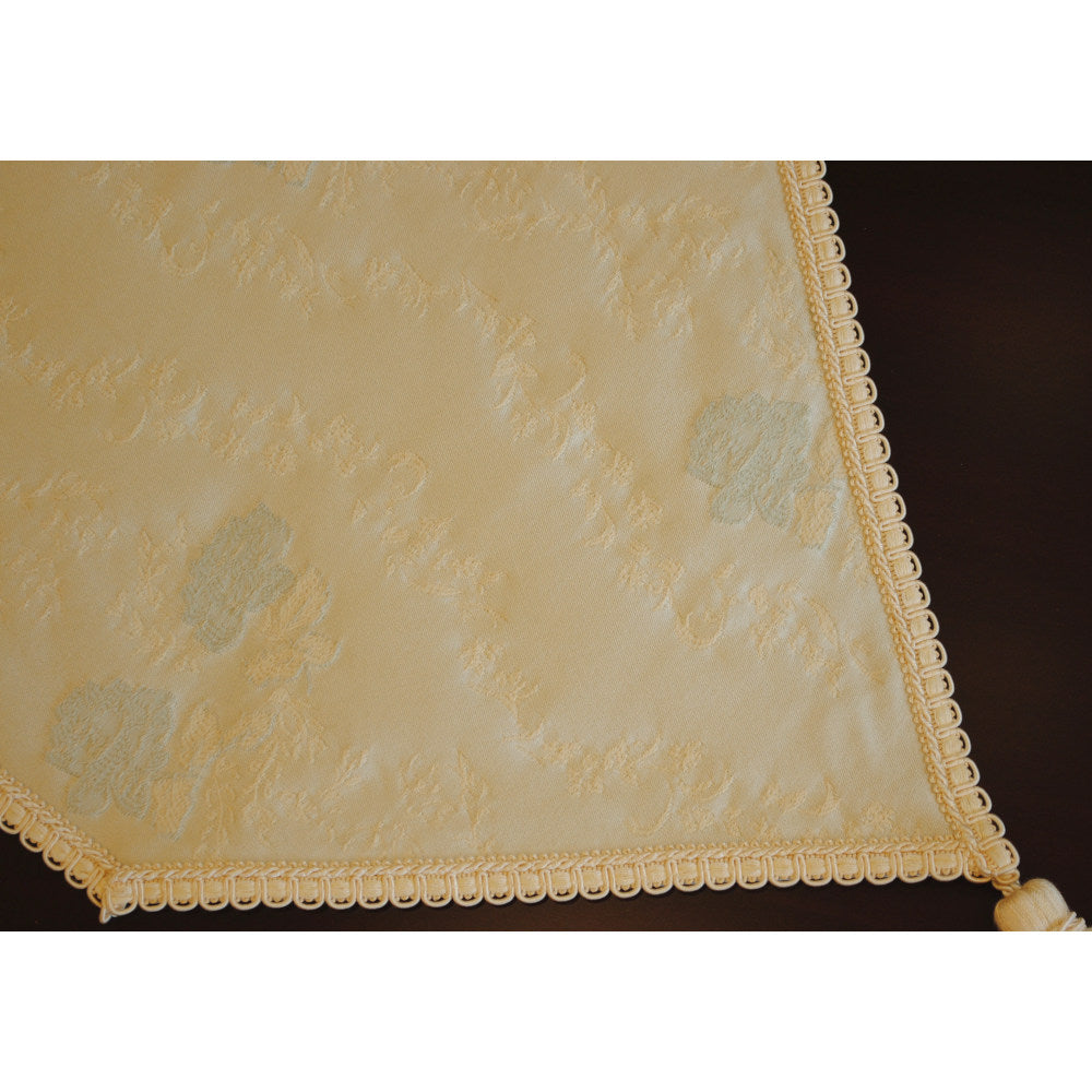 テーブルランナー テーブルライナー 薔薇柄 スタイルフランス フランス製生地 ブレード付き テーブルウエア テーブルセンター 200cm ブルー ElodieBleu 30x200cm