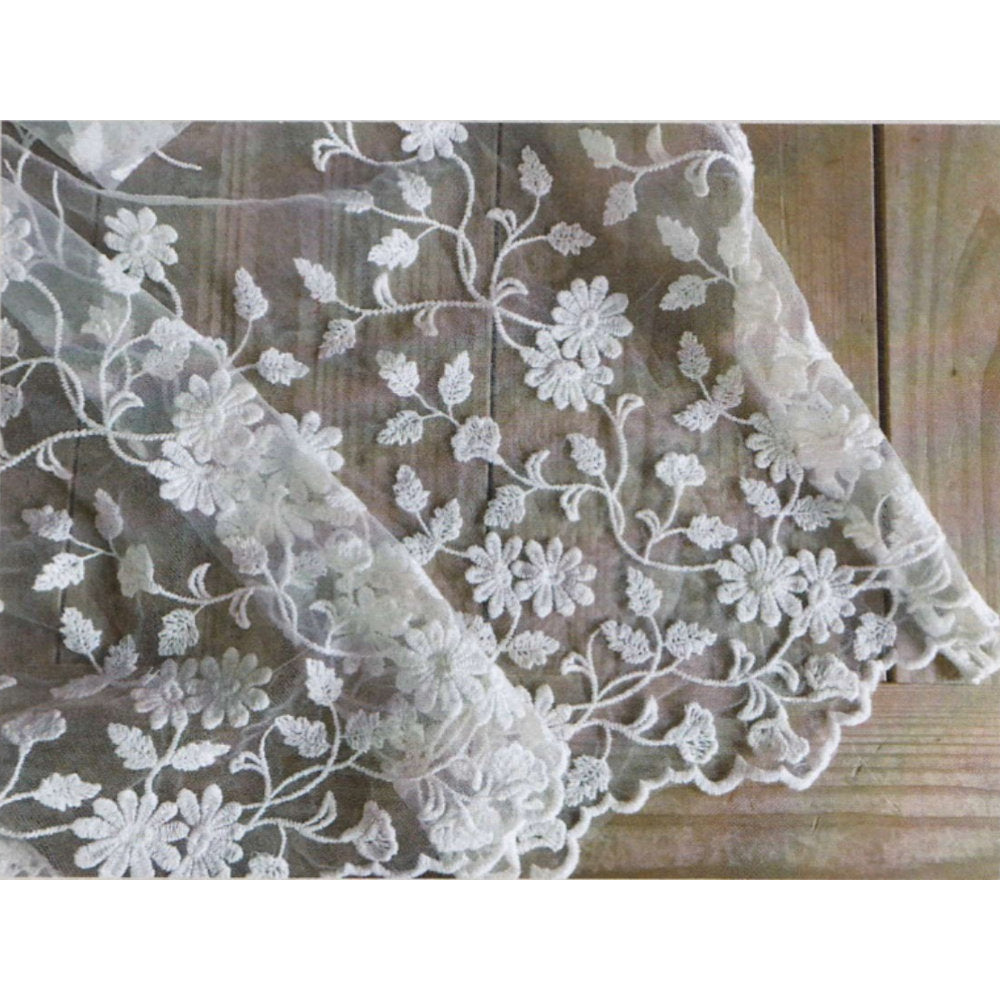 カフェカーテン チュールレース ベージュ コットンフラワー レース生地 レースカフェカーテン レースカーテン 花刺繍 30×120 RelaxingTheRules WK0225U1-BE