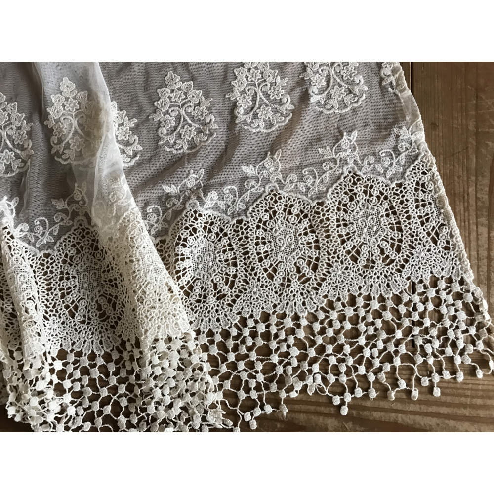カフェカーテン チュールレース アイボリー フラワー レース生地 レースカフェカーテン レースカーテン 花刺繍 60×120 RelaxingTheRules WK0328U2-BE