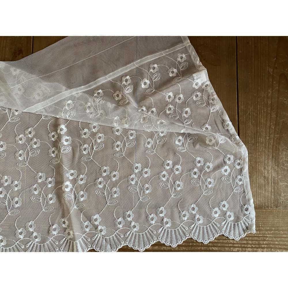 カフェカーテン チュールレース オフホワイト フラワー レース生地 レースカフェカーテン レースカーテン 花刺繍 45×120 RelaxingTheRules WK0330U1-OW