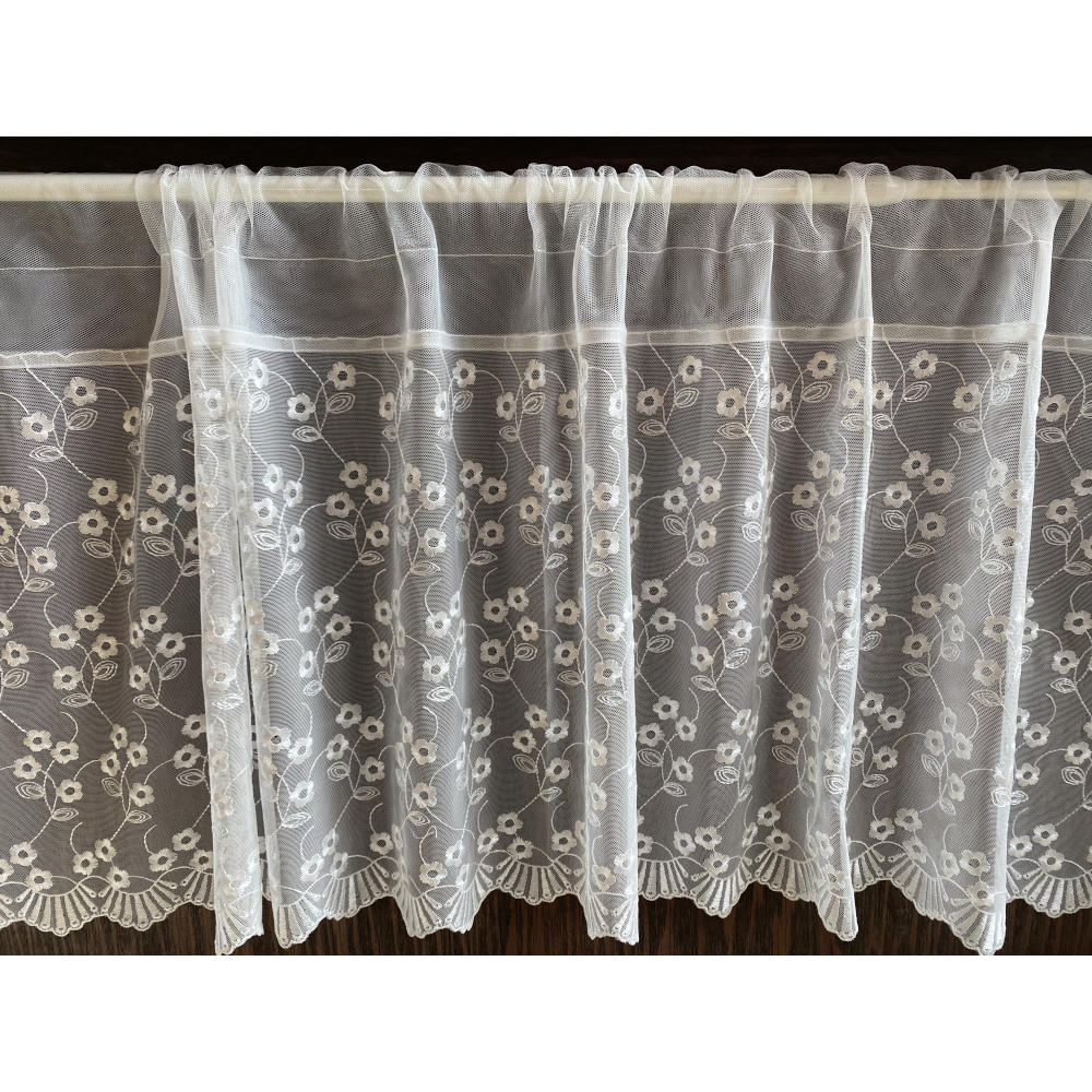 カフェカーテン チュールレース オフホワイト フラワー レース生地 レースカフェカーテン レースカーテン 花刺繍 45×120 RelaxingTheRules WK0330U1-OW