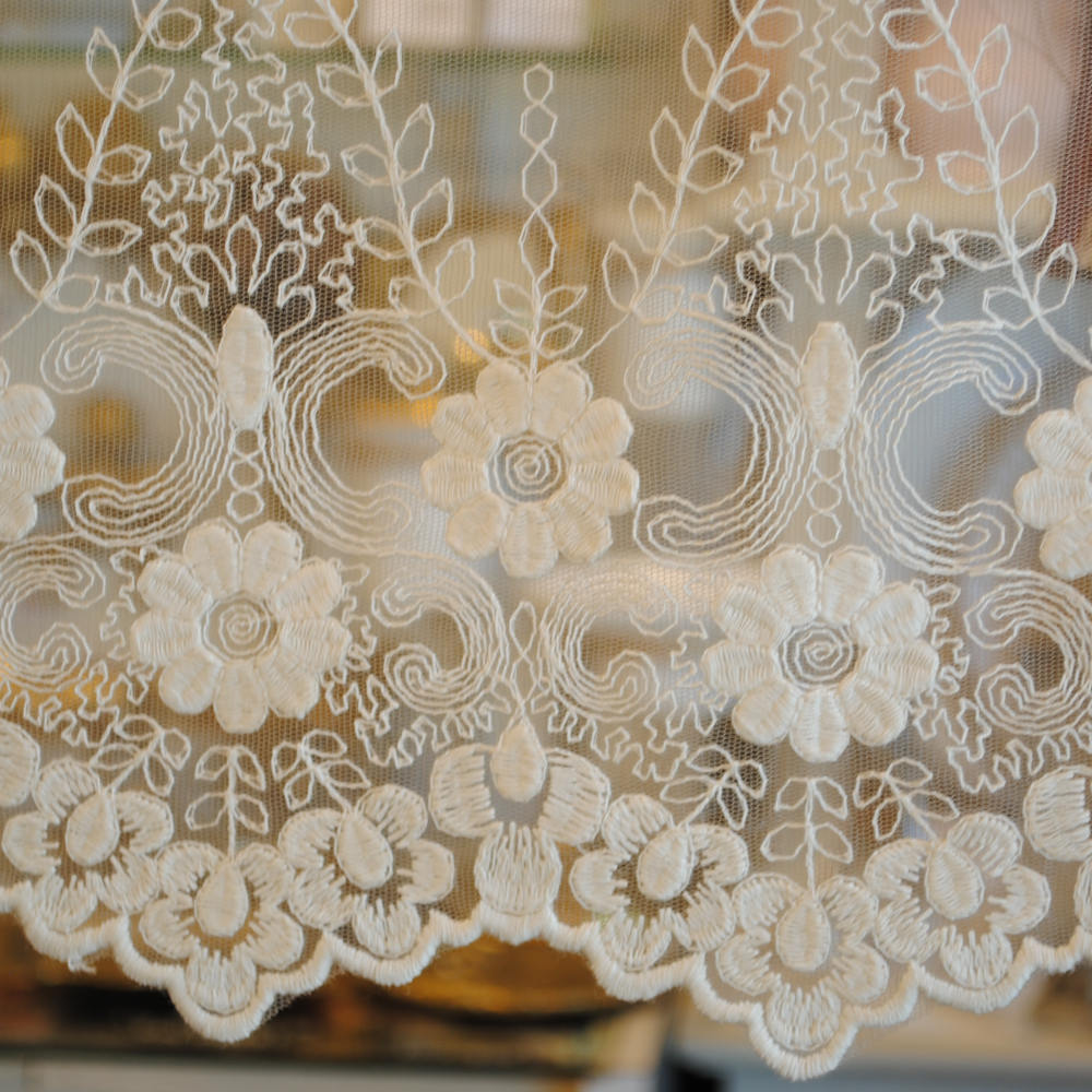 カフェカーテン チュールレース ベージュ フラワー レース生地 レースカフェカーテン レースカーテン 花刺繍 60×120 RelaxingTheRules WK0930U2-BE