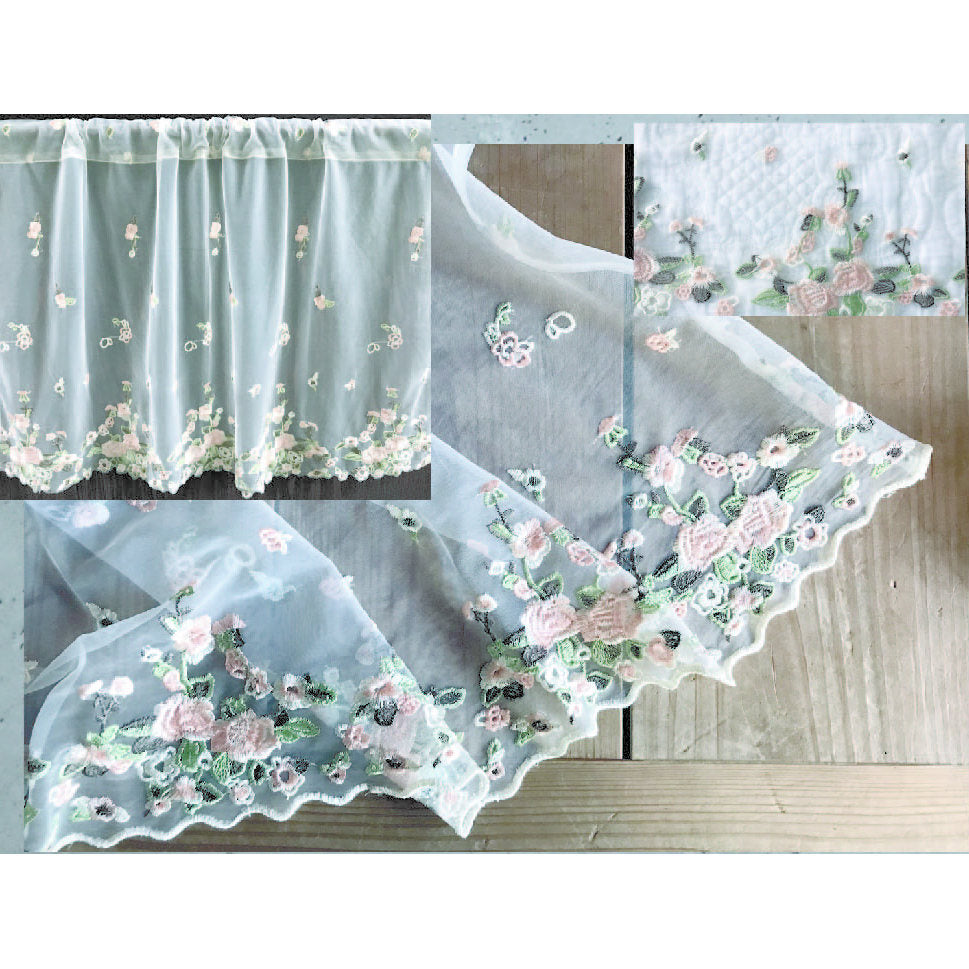 カフェカーテン レース生地 オレンジ チュールレース フラマンローズ 薔薇刺繍 レースカフェカーテン レースカーテン 刺繍 60×120 RelaxingTheRules WK1848U2
