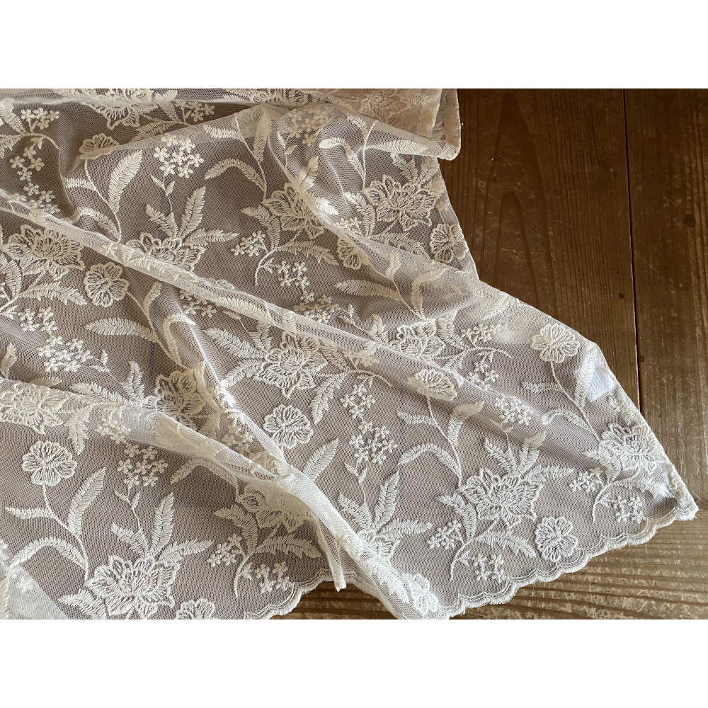 カフェカーテン チュールレース ベージュ フラワー レース生地 レースカフェカーテン レースカーテン 花刺繍 60×120 RelaxingTheRules WK4600U2-BE
