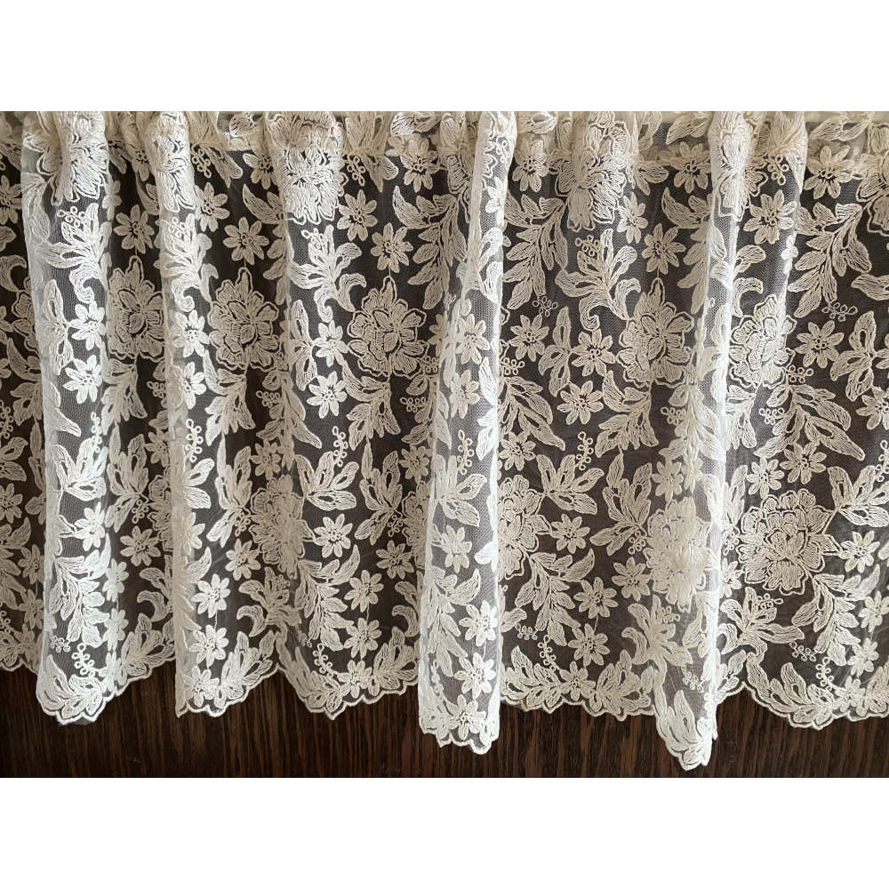 カフェカーテン チュールレース アイボリー ベージュ ボタニカル レース生地 レースカフェカーテン レースカーテン 刺繍 60×120 RelaxingTheRules WK5221U2-IV