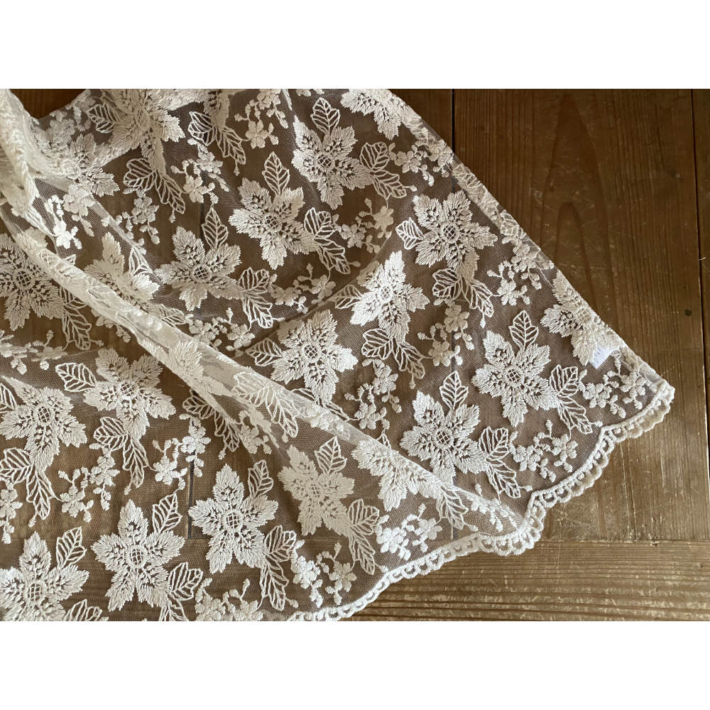 カフェカーテン チュールレース ベージュ フラワー レース生地 レースカフェカーテン レースカーテン 花刺繍 60×120 RelaxingTheRules WK6627U2-BE