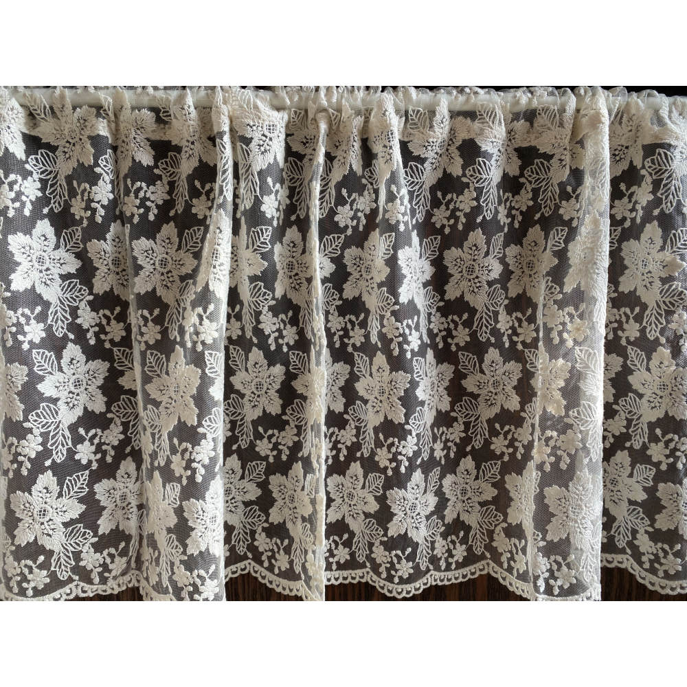 カフェカーテン チュールレース ベージュ フラワー レース生地 レースカフェカーテン レースカーテン 花刺繍 60×120 RelaxingTheRules WK6627U2-BE