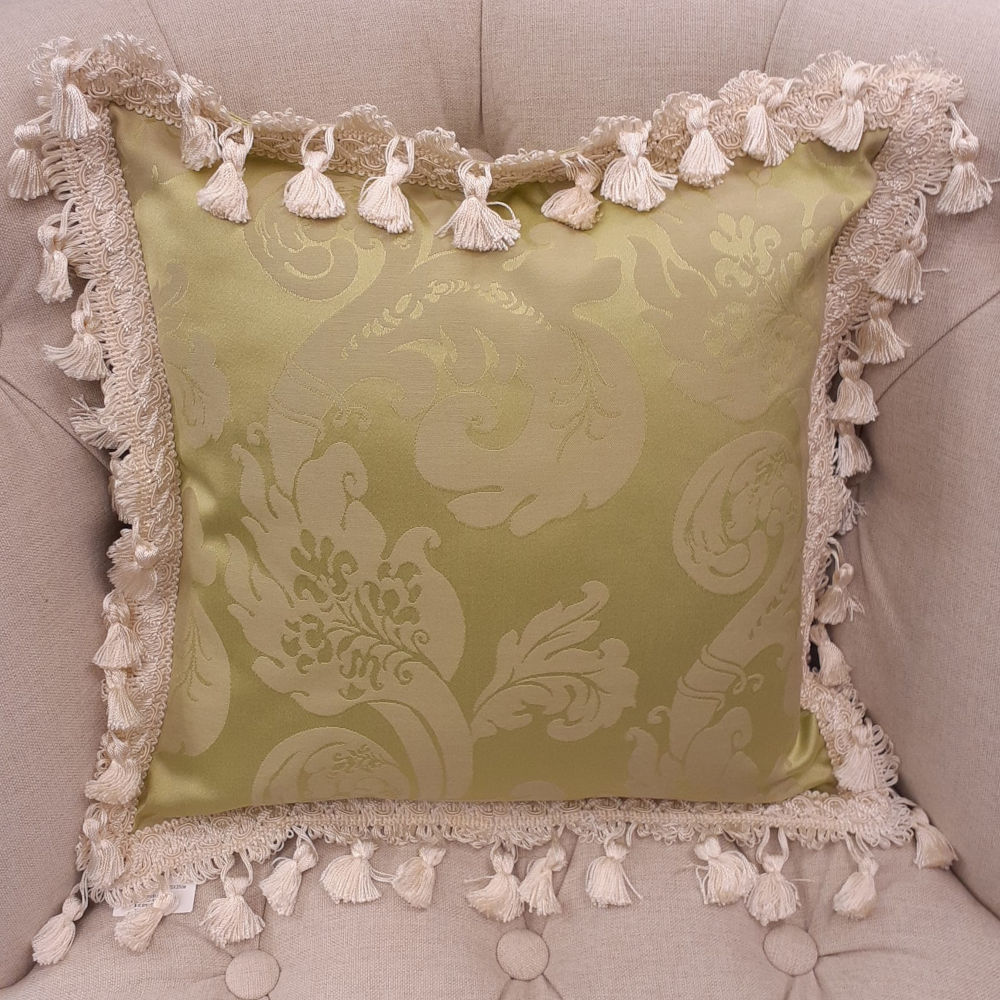 クッションカバー フリンジクッションカバー フランス製クッションカバー クッション インテリア雑貨 スタイルフランス FlorenceVtAnis 35x35 21003CU-GN
