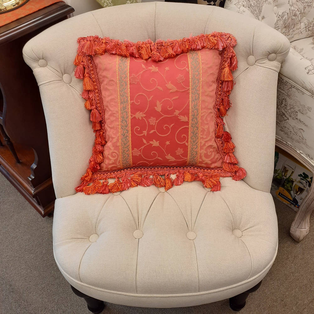 クッションカバー フリンジクッションカバー フランス製クッションカバー スタイルフランス 35x35 ReginaFuchsia