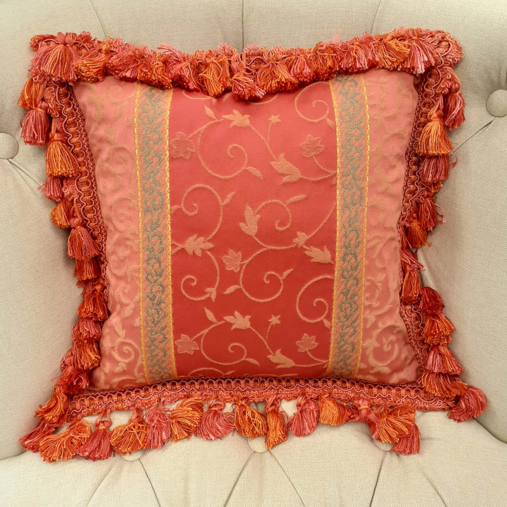 クッションカバー フリンジクッションカバー フランス製クッションカバー スタイルフランス 35x35 ReginaFuchsia